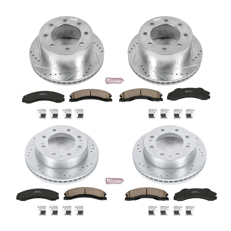 Power Stop K5560 Z23 Carbon Fiber Brake Pads Front and Rear with Drilled & Slotted Brake Rotors Kit For Chevrolet Silverado 3500 HD 2011, GMC Sierra 3500 HD 2011 [Model Specific]