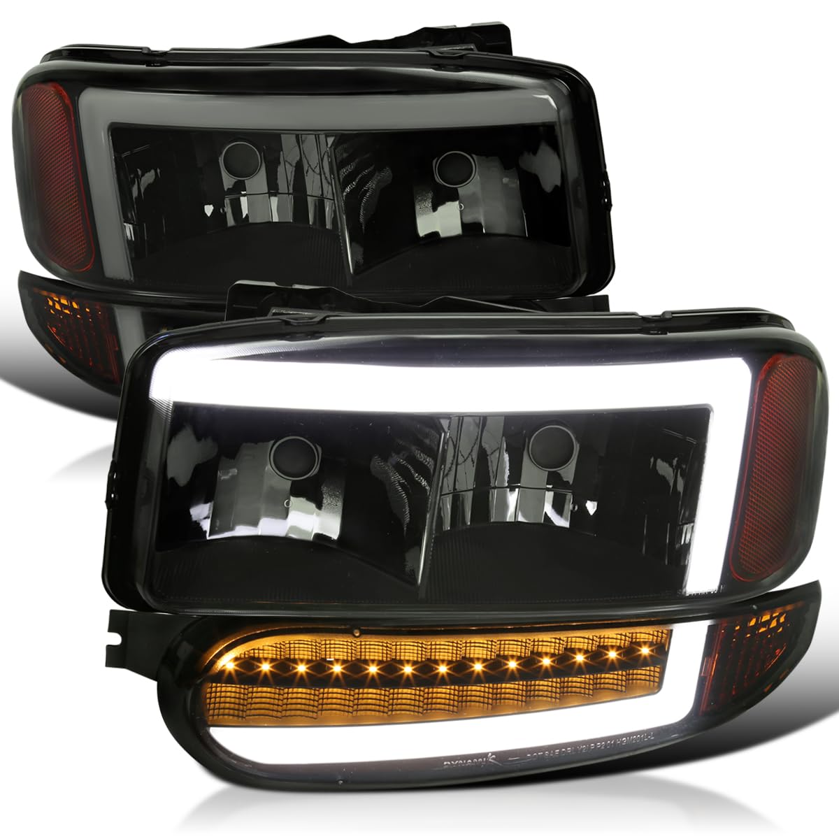 Black Smoke LED Tube Headlights + Sequential Bumper Lights SPEC-D TUNING Compatible with 2000-2006 GMC Sierra Denali, Yukon XL Denali