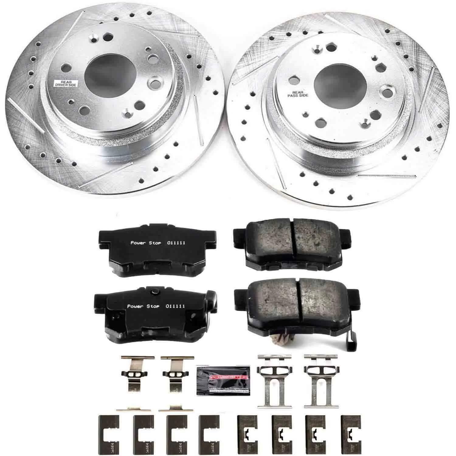 Power Stop K4989 Z23 Carbon Fiber Brake Pads with Drilled & Slotted Brake Rotors Kit For Acura RL 2002-2004 [Vehicle Specific]