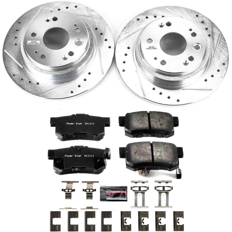Power Stop K4989 Z23 Carbon Fiber Brake Pads with Drilled & Slotted Brake Rotors Kit For Acura RL 2002-2004 [Vehicle Specific]
