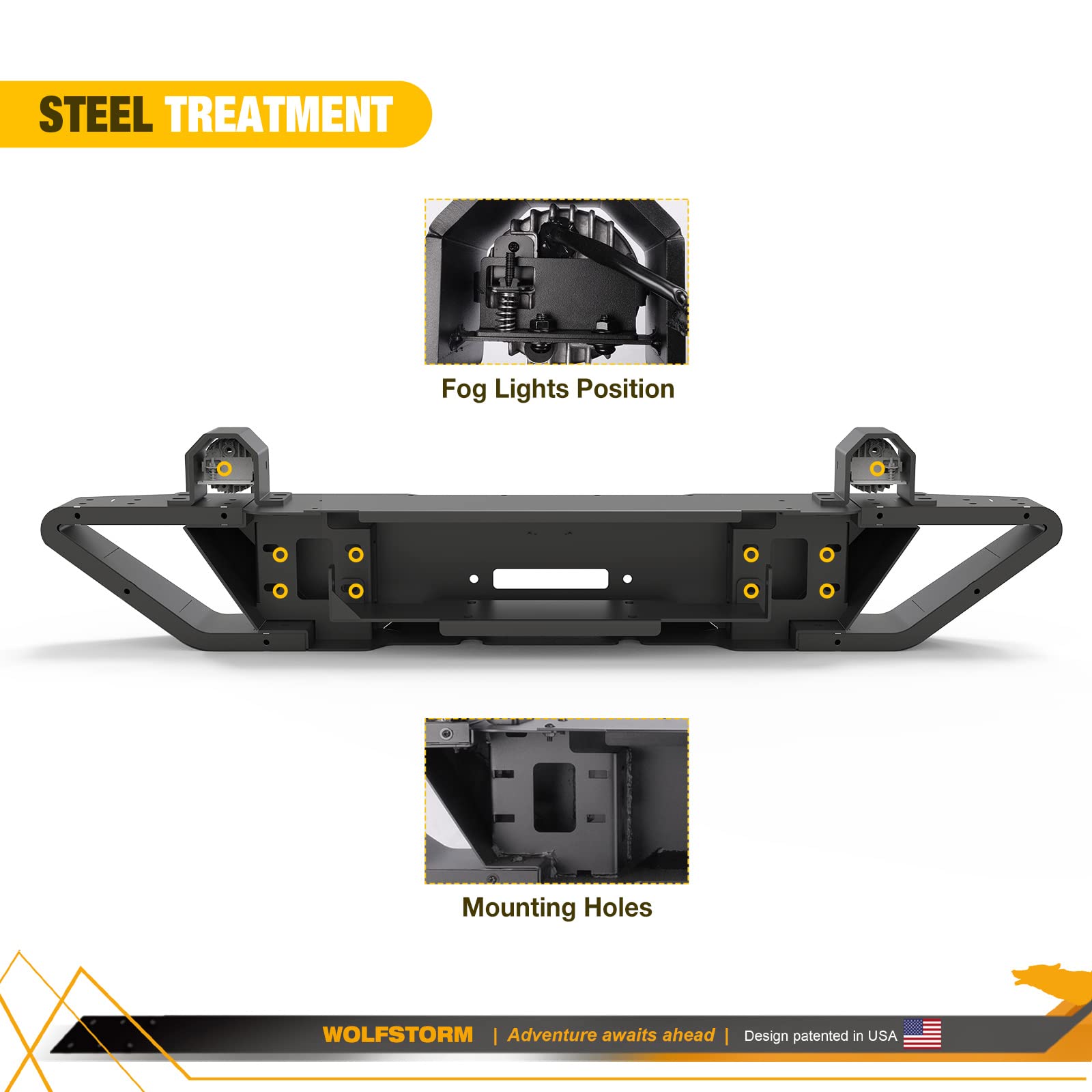 WOLFSTORM Front Bumper Fit for 2018-2026 Jeep Wrangler JL/JLU with LED Fog Light Design Include, 2019-2026 Jeep Gladiator JT Pickup Replacement Accessories