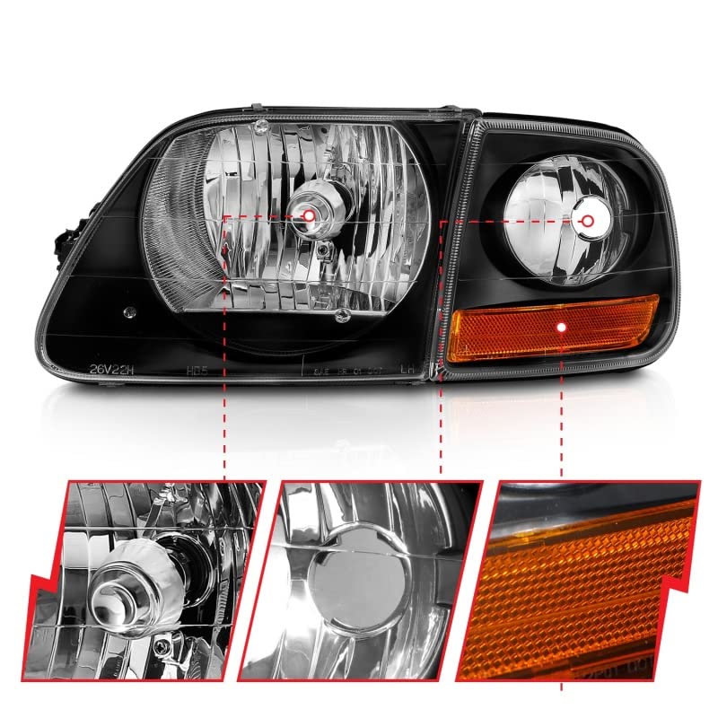 CRYSTAL FORD F-150 HEADLIGHTS BLACK W/PARKING LIGHTS 97-03