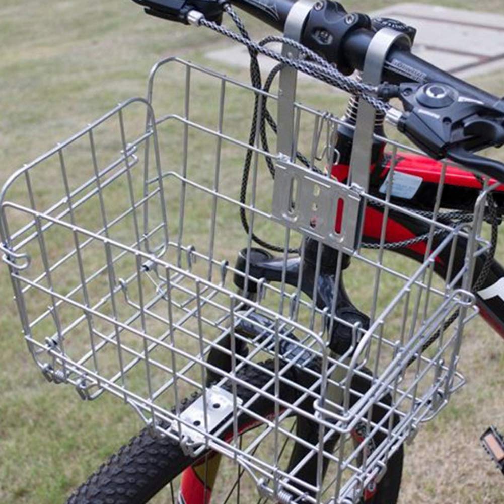 beiyoule Foldable Basket Bike, Detachable Front Rear Bike Basket Wire Mesh Bicycle Hanging Rack for Mountain Bike Accessories Bike Frame
