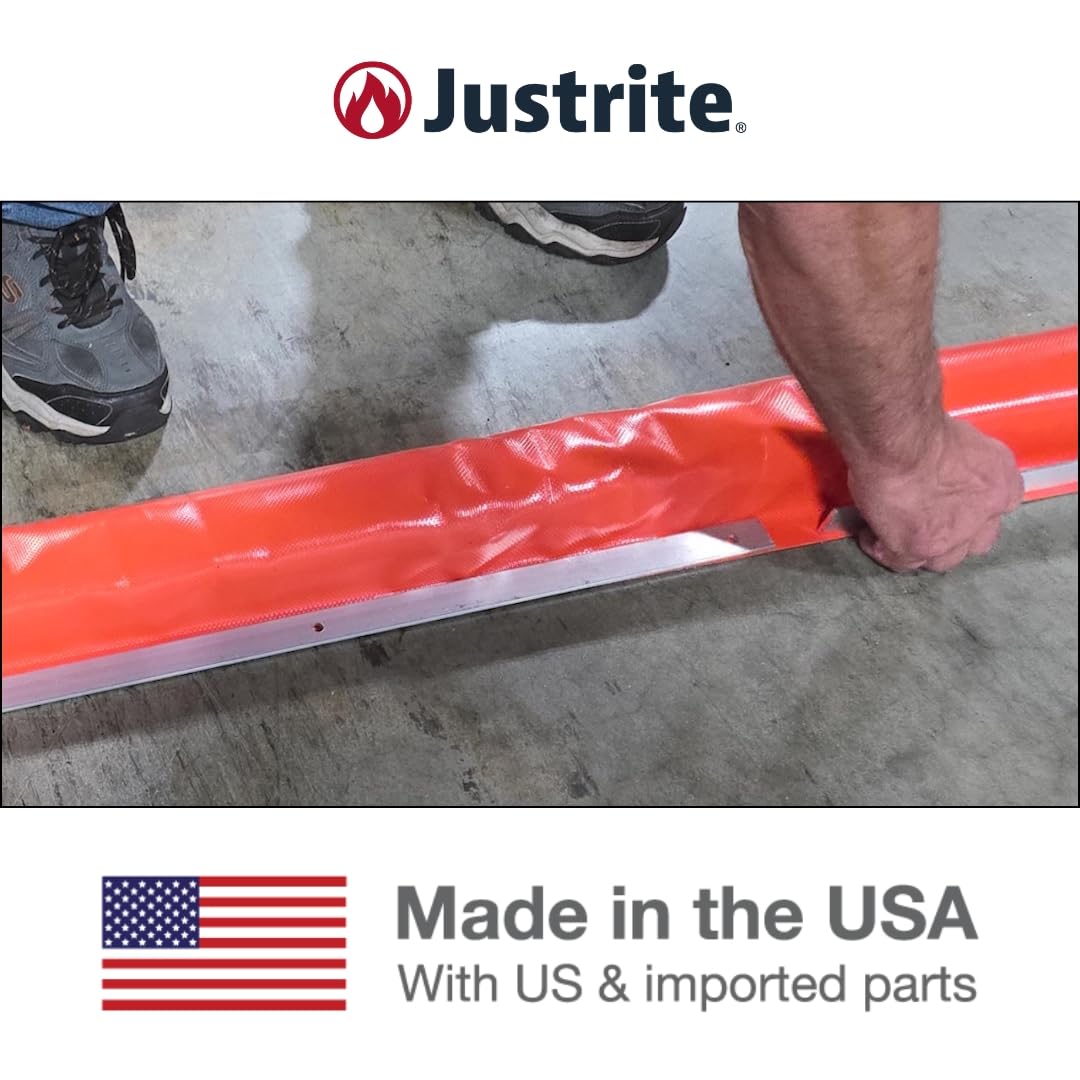 Justrite Fuel Spill Make-A-Berm™ Containment Curbs 12.5' Long x 2" High Heavy Duty Straight Section, Custom Chemical Spill Containment Berm System, Orange PVC Coated Fabric, Made in The USA, 28491