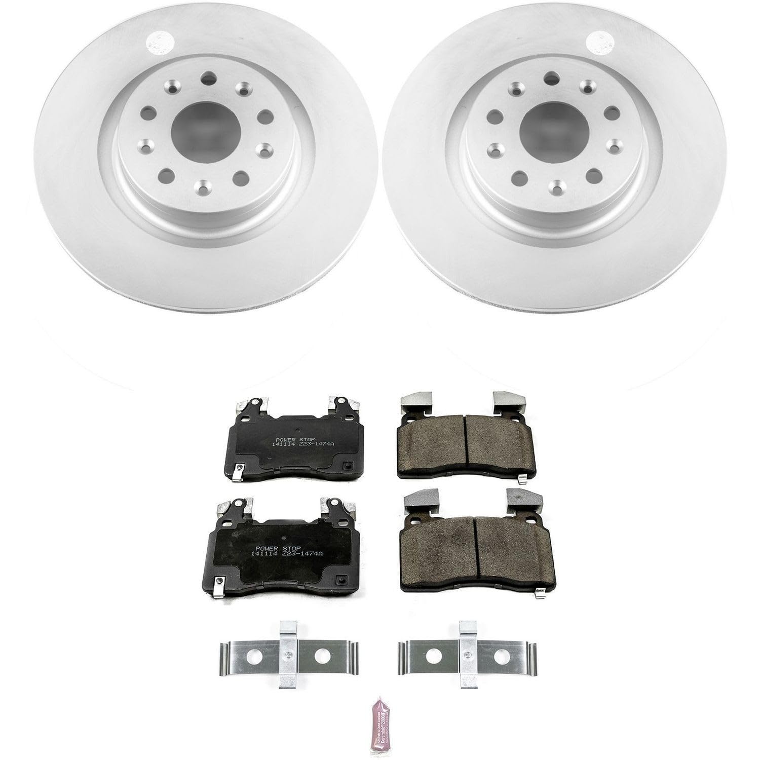 Power Stop Coated Brake Rotor and Ceramic Brake Pads CRK6998- Front For Cadillac CT6 2016-2018, Cadillac CTS 2014-2019, Chevrolet Camaro 2016-2021 [Model Specific]