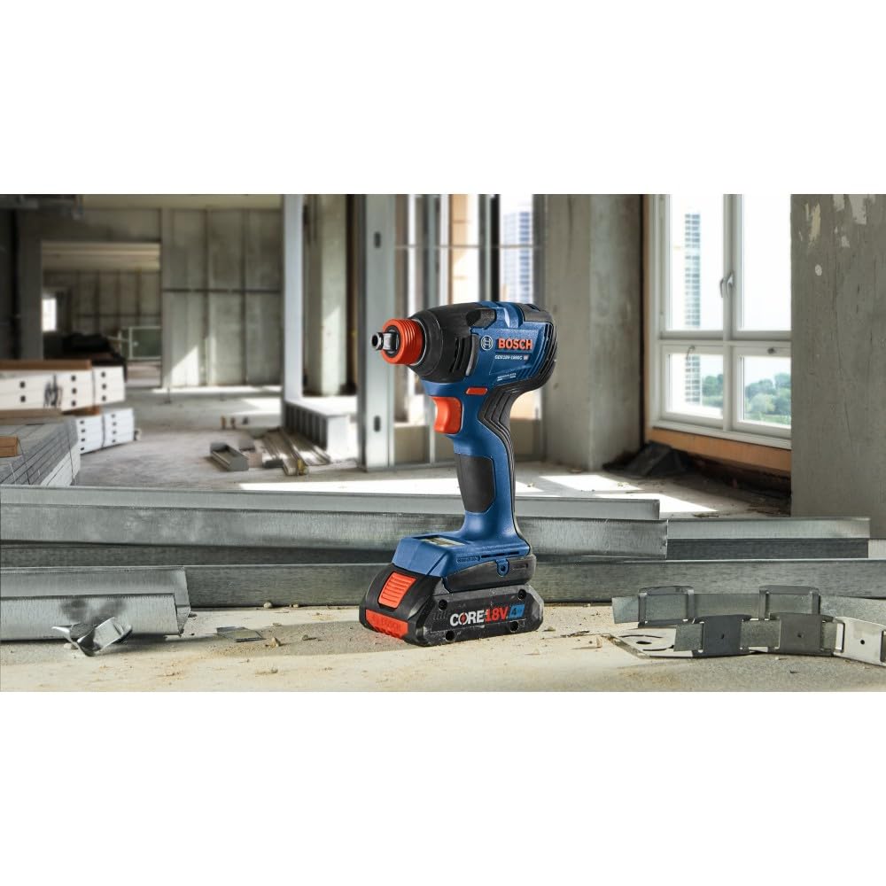 GXL18V-227B25 Bosch 18V 2-Tool Combo Kit with Connected-Ready Two-In-One 1/4 In. Bit/Socket Impact Driver/Wrench, 1/2 In. Hammer Drill/Driver and (2) CORE18V® 4 Ah Advanced Power Batteries