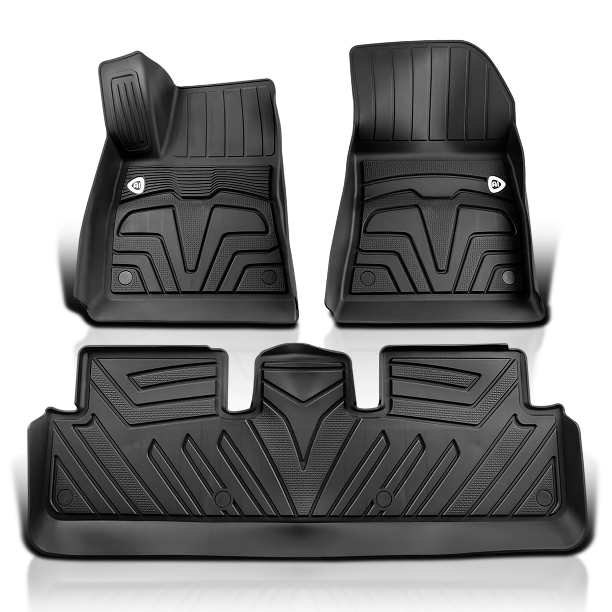 All-Weather Spec-D Tuning Black Injection-Molded TPE Front + Rear Floor Mats Compatible with 2017-2022 Tesla Model 3, 3PC
