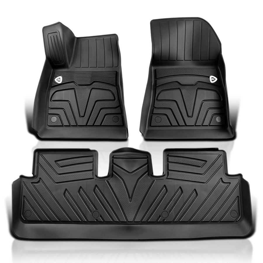 All-Weather Spec-D Tuning Black Injection-Molded TPE Front + Rear Floor Mats Compatible with 2017-2022 Tesla Model 3, 3PC