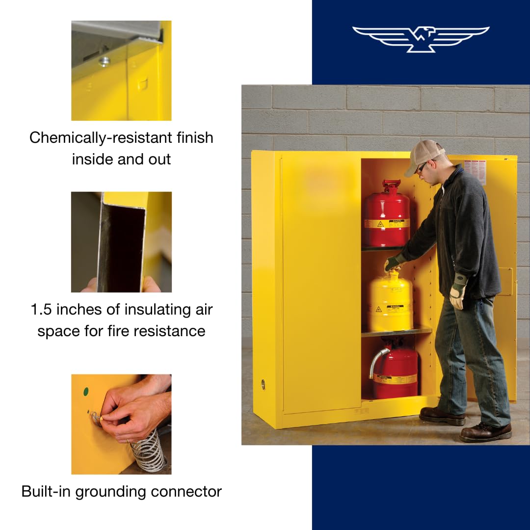 90 Gallon Eagle American Made Flammable Liquid Storage Cabinet, Self-Close Fireproof Cabinet for Schools, Garages, Manufacturing Facilities, 43" x 34" x 65", 9010X