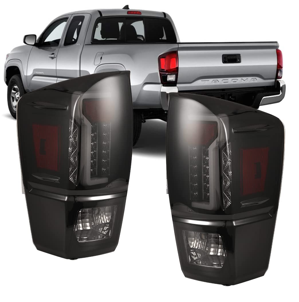 Winjet Taillights LED for 2016-2023 Toyota Tacoma Rear Tail lights Assembly for [2016 2017 2018 2019 2020 2021 2022 2023] Toyota Tacoma Rear Lights Replacements, 1 Pair Black Housing/Smoke Lens
