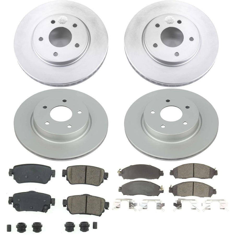 Power Stop Z17 CRK8274 Front and Rear Coated Rotor Kit-Coated Brake Rotors, Ceramic Brake Pads For Nissan LEAF 2018-2024 [Model Specific]