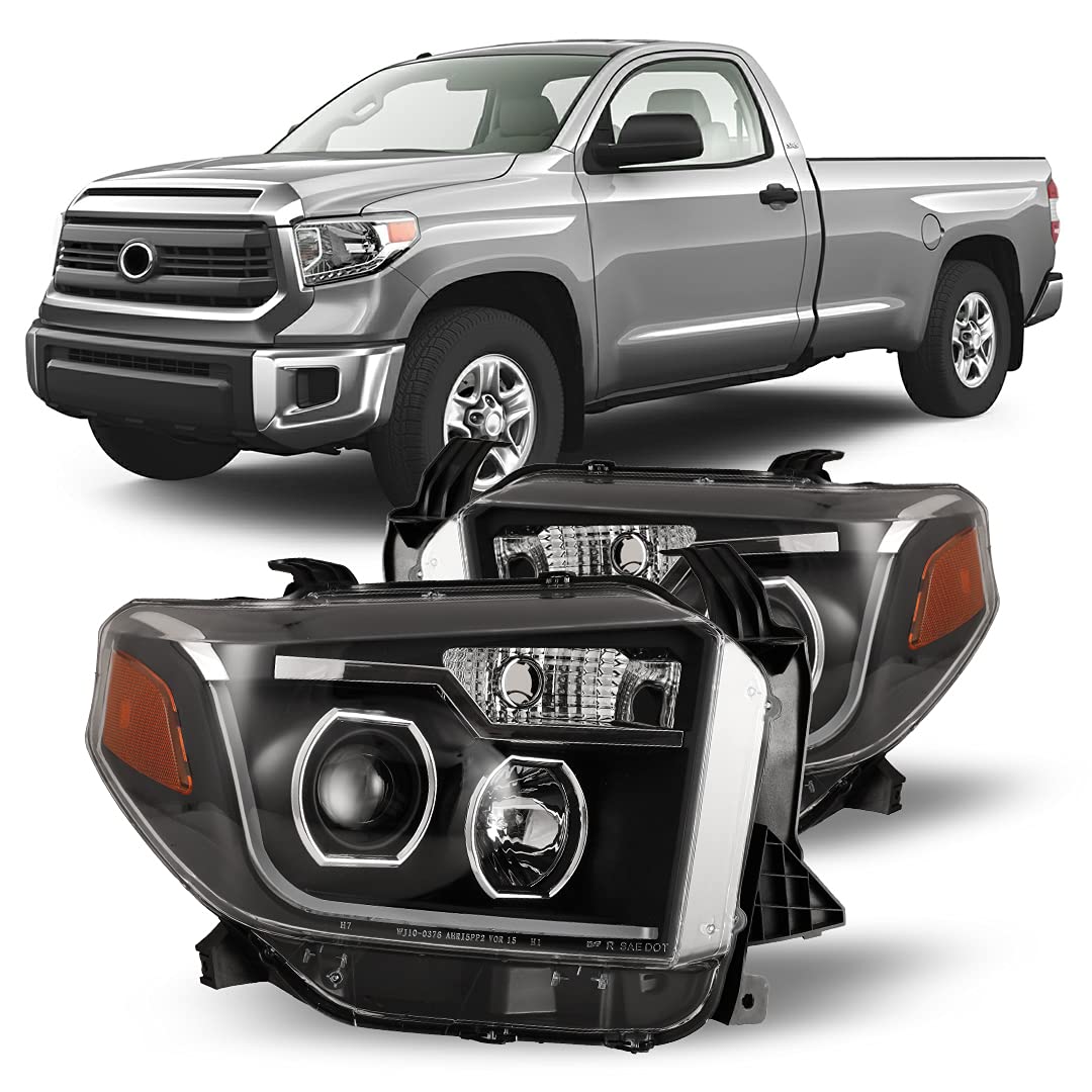 Winjet Headlights Assembly LED Fit for 2014 2015 2016 2017 Toyota Tundra, LED DRL Bar Projector, Head light Replacement for 14-17 Toyota Tundra, 1 Pair Clear Lens