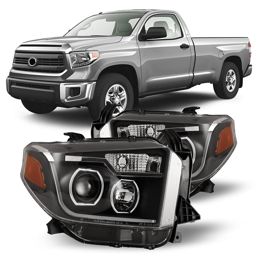 Winjet Headlights Assembly LED Fit for 2014 2015 2016 2017 Toyota Tundra, LED DRL Bar Projector, Head light Replacement for 14-17 Toyota Tundra, 1 Pair Clear Lens