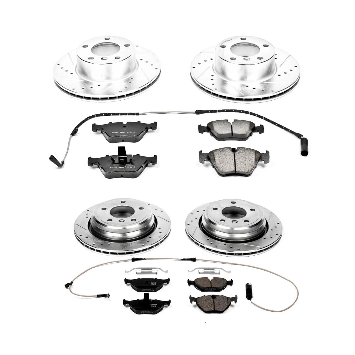 Power Stop K2747 Z23 Carbon Fiber Brake Pads Front and Rear with Drilled & Slotted Brake Rotors Kit For BMW 525i 2001-2003, BMW 528i 1999-2000 [Model Specific]