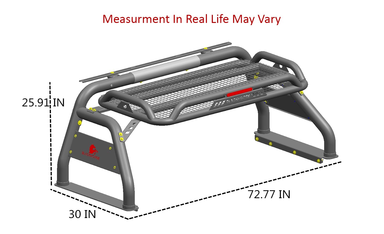 Atlas Black Horse Roll Bar Incl. Set of 5.3" Dia.Led Lights w/Red Trim Rings Compatible with 99-25 Ford F-250 Super Duty|99-25 Ford F-350 Super Duty|99-25 Ford F-450 Super Duty