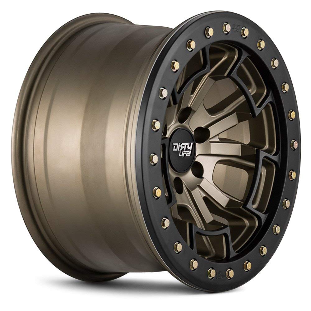 DT-1 Dirty Life Satin Gold W/Simulated Ring Wheel with Alloy Steel (20 x 9. inches /8 x 130 mm, 0 mm Offset)