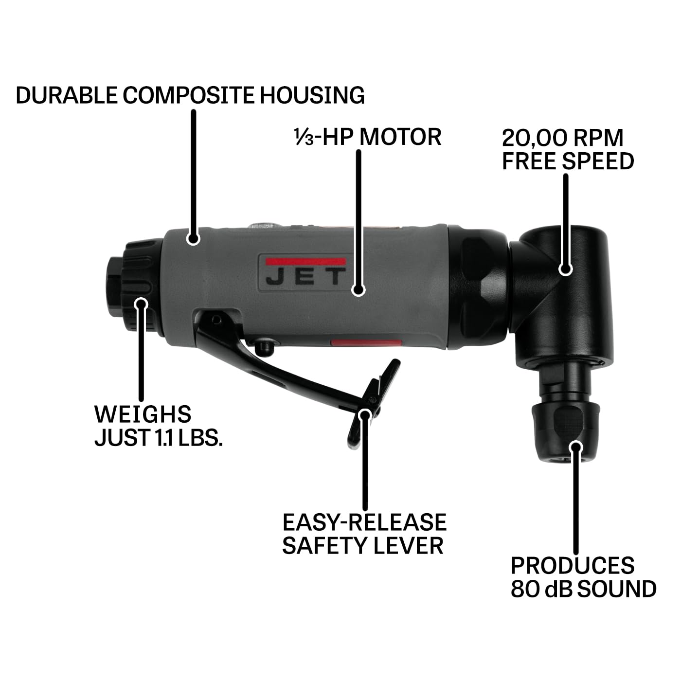 JET Right-Angle 1/4-Inch Composite Die Grinder, 20000 RPM, 1/3 HP (Model JAT-415)