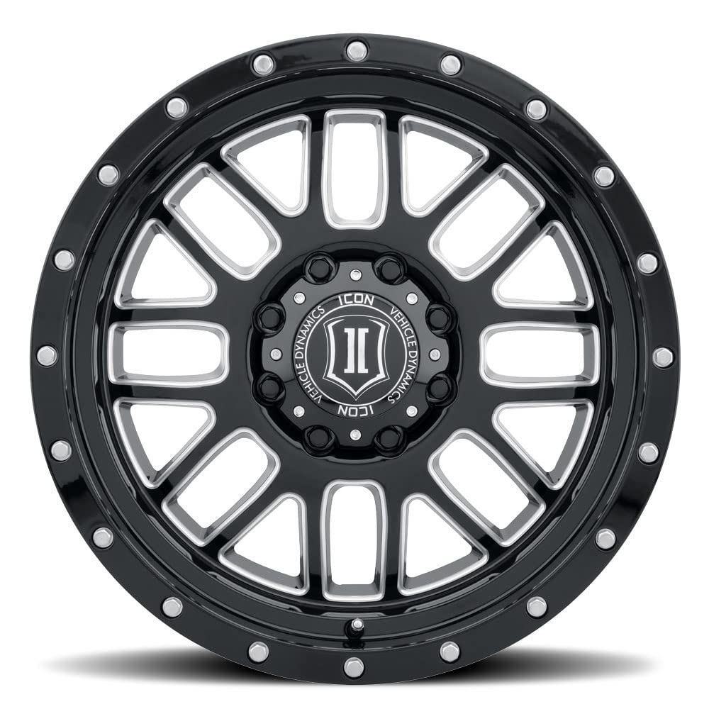 Alpha ICON Alloys, Gloss Black, Milled Windows, 20 x 9 / 8x180, 12mm OS, 5.5" BS, 1220908955GBMW