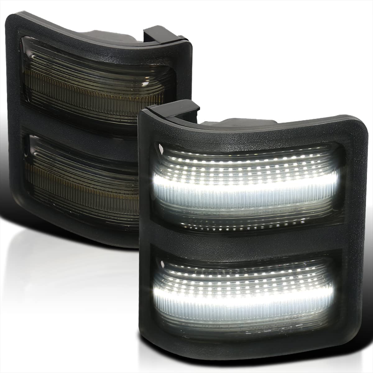Spec-D Tuning Side Tow Mirror Smoke Led Signal Marker Lights Compatible with Ford F250 F350 F450 F550 Super Duty 2008-2016 L+R Pair Assembly