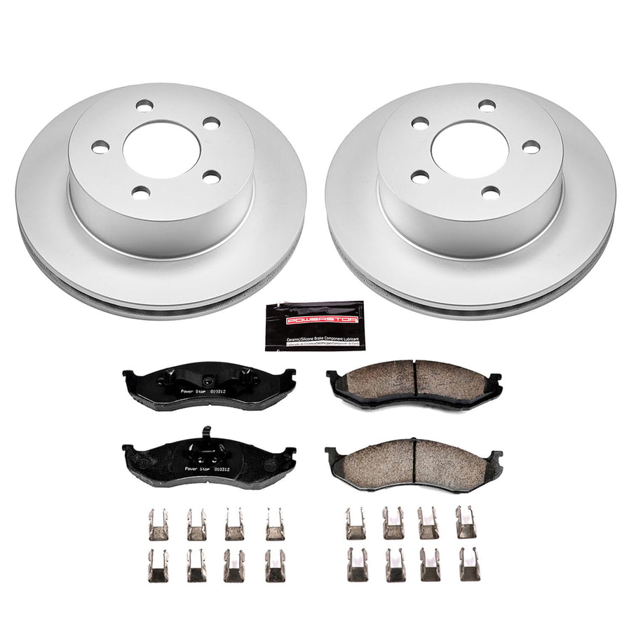 Power Stop CRK2152 Brake Rotor & Coated Ceramic Brake Pads- front For Jeep Cherokee 1999-2001, Jeep Wrangler 1999-2006 [Model Specific]