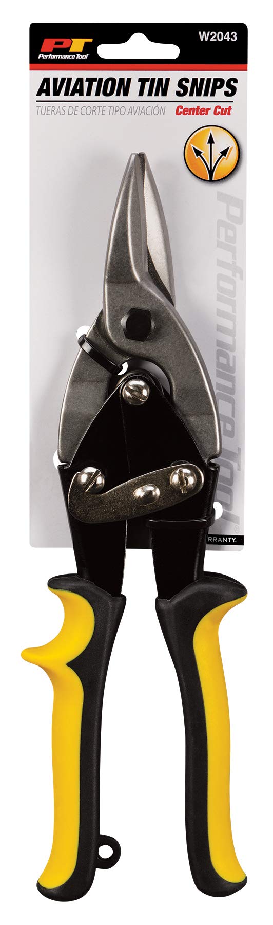 10 Inch Performance Tool W2043 Center Cut Aviation Tin Snip for Cutting Metal Sheet, Chrome Vanadium Steel with Forged Blade, Straight Aviation Snips for Safety Latch, and Hanging Hole