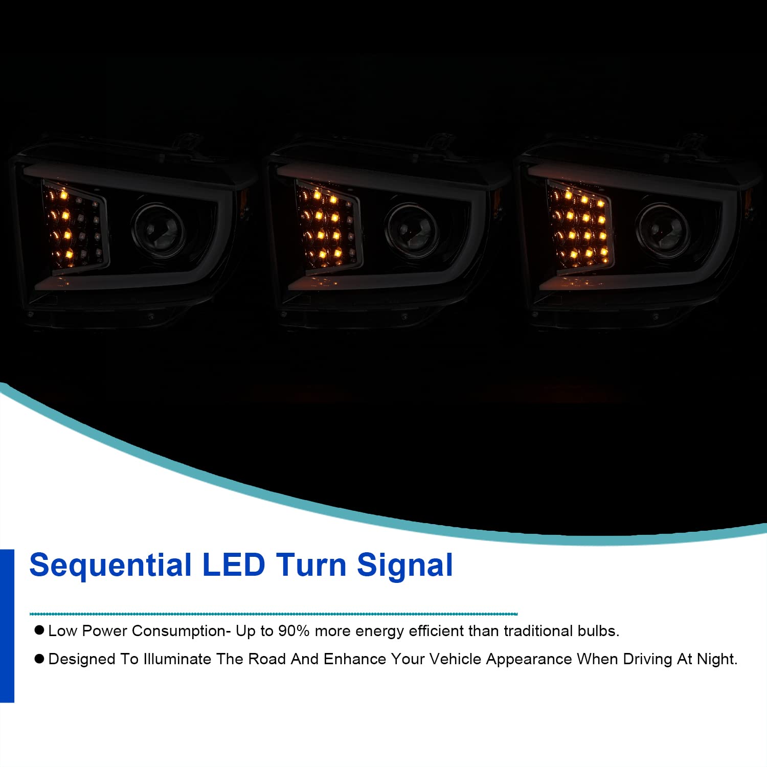Glossy Black Smoke SPEC-D TUNING LED Light Bar Projector Headlights w/Sequential LED Signal Compatible with 2014-2021 Toyota Tundra, Left + Right Pair Headlamps Assembly