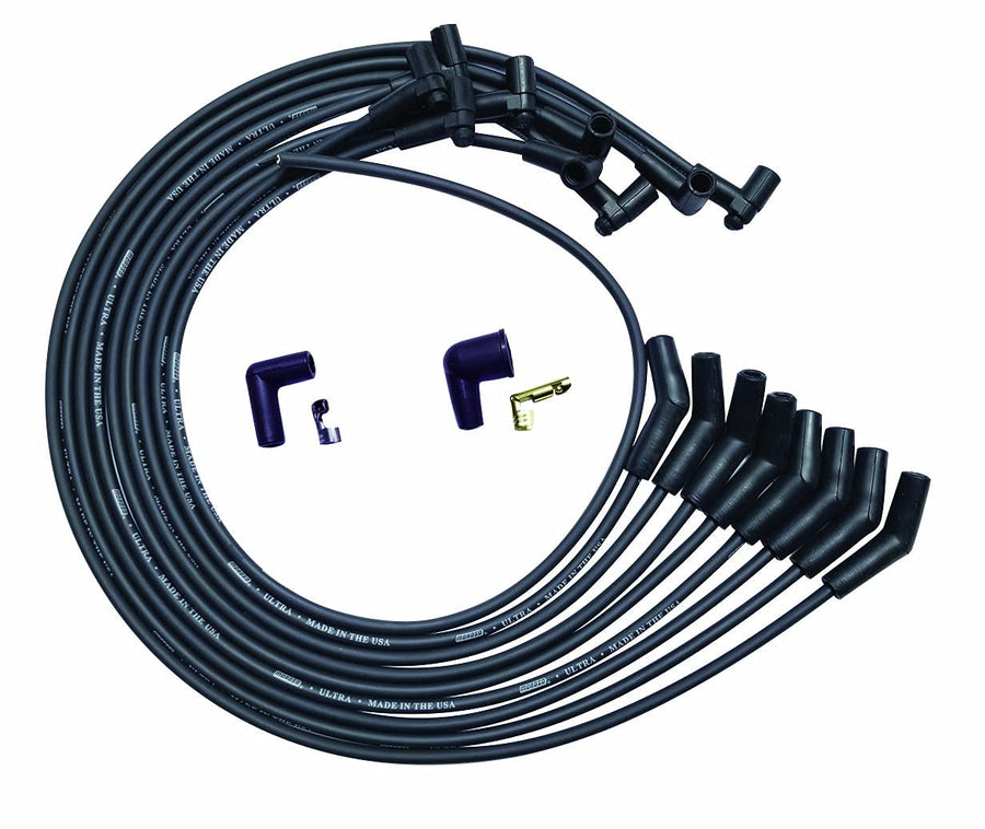 Ultra Series Moroso Black Spark Plug Wires, Big Block Chevy, Under Header Routing, 135 Degree Plug Ends, HEI Distributor