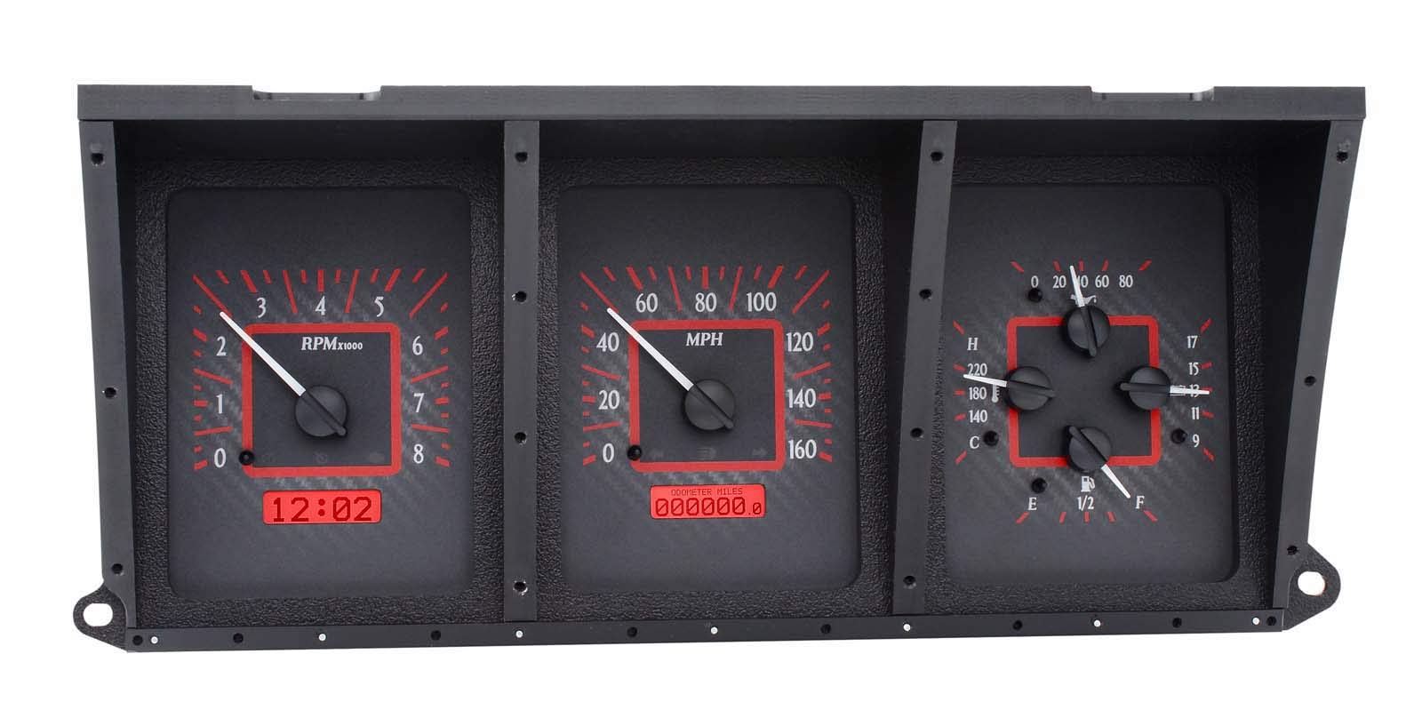 Dakota Digital VHX-73F-PU-C-R Analog Dash Gauge System Compatible with 73-79 Ford Pickup Truck Carbon Fiber Style Red Backlighting