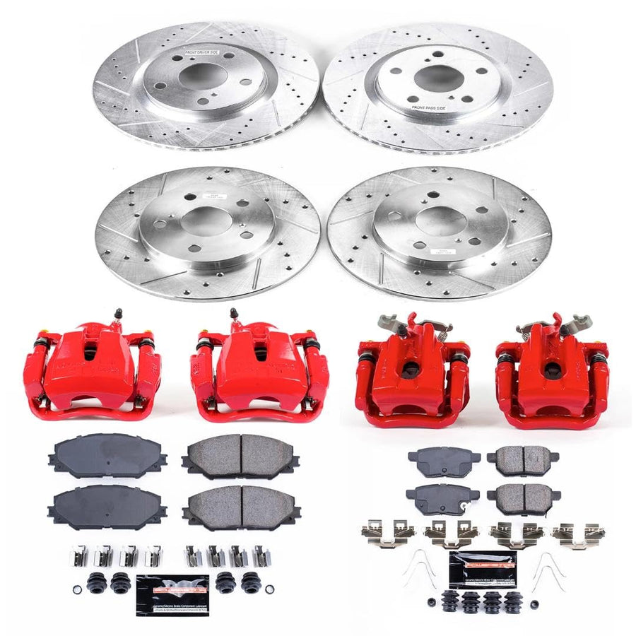 Power Stop Z23 Evolution Front and Rear Caliper Kit-Drilled/Slotted Rotors, Carbon Ceramic Brake Pads & Calipers For Toyota Corolla iM 2017-2018, Scion iM 2016 [Model Specific]