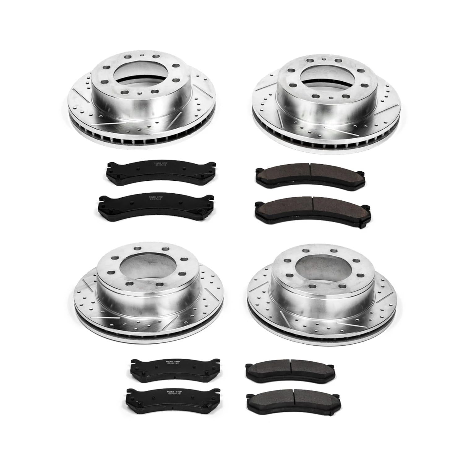 Power Stop K2073 Z23 Carbon Fiber Brake Pads Front and Rear with Drilled and Slotted Brake Rotors Kit For Chevy Silverado 2500 3500 GMC Sierra 2500 3500 [Application Specific]