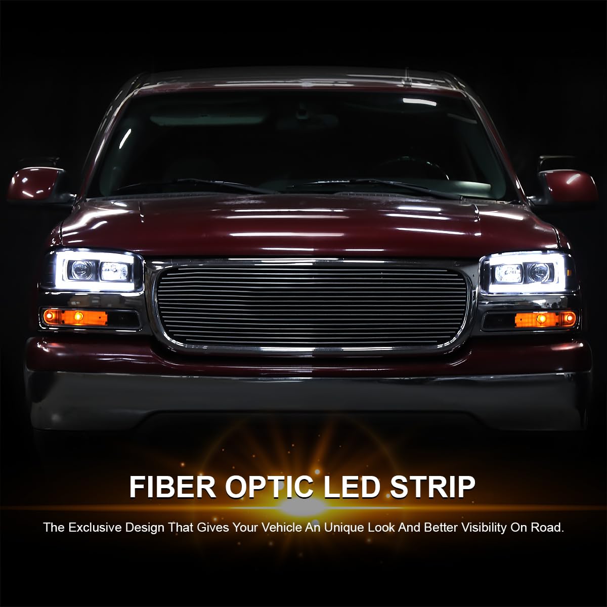 Jet Black LED Light Tube Projector Headlight SPEC-D TUNING Compatible with 1999-2006 GMC Sierra Yukon XL 1500/2500/3500, Left + Right Pair Headlamps Assembly
