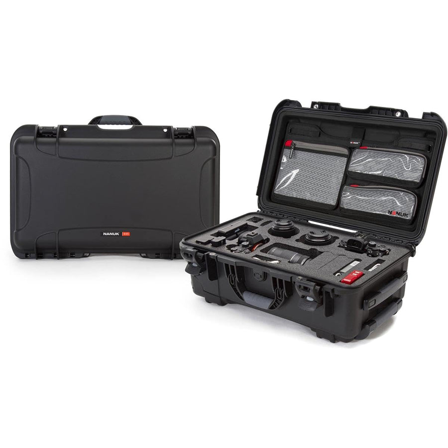 Waterproof Nanuk 935 Hard Case with Lid Organizer and Foam Insert for Canon, Nikon - 2 DSLR Body and Lens/Lenses - Black