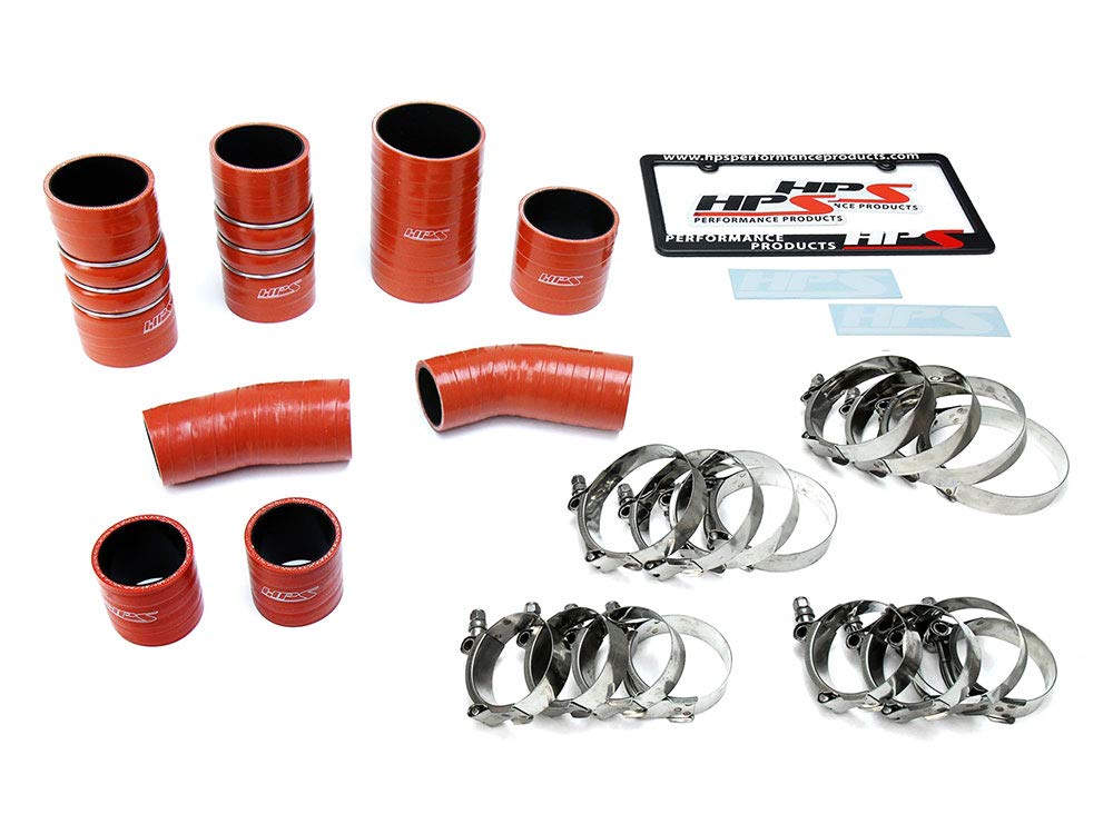 HPS Aramid High Temp Reinforced Silicone Intercooler Turbo Hose Boots Kit with T Bolt Clamps 57-1672, Orange