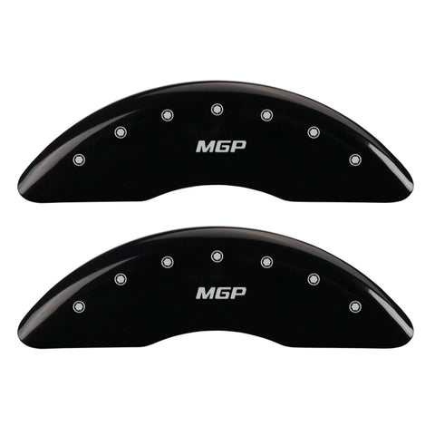 Caliper Covers MGP 22231SMGPBK (Black Powder Coat Finish, Engraved Front and Rear: Silver Characters, Set of 4)