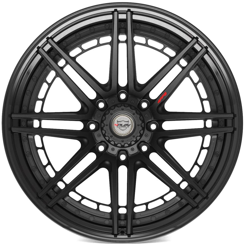 4PLAY Wheels 4PF8-24140-8650-76B1-B Gloss Black Barrel and Matte Black Center Wheel with Painted (24 x 14. inches /8 x 165 mm, -76 mm Offset)