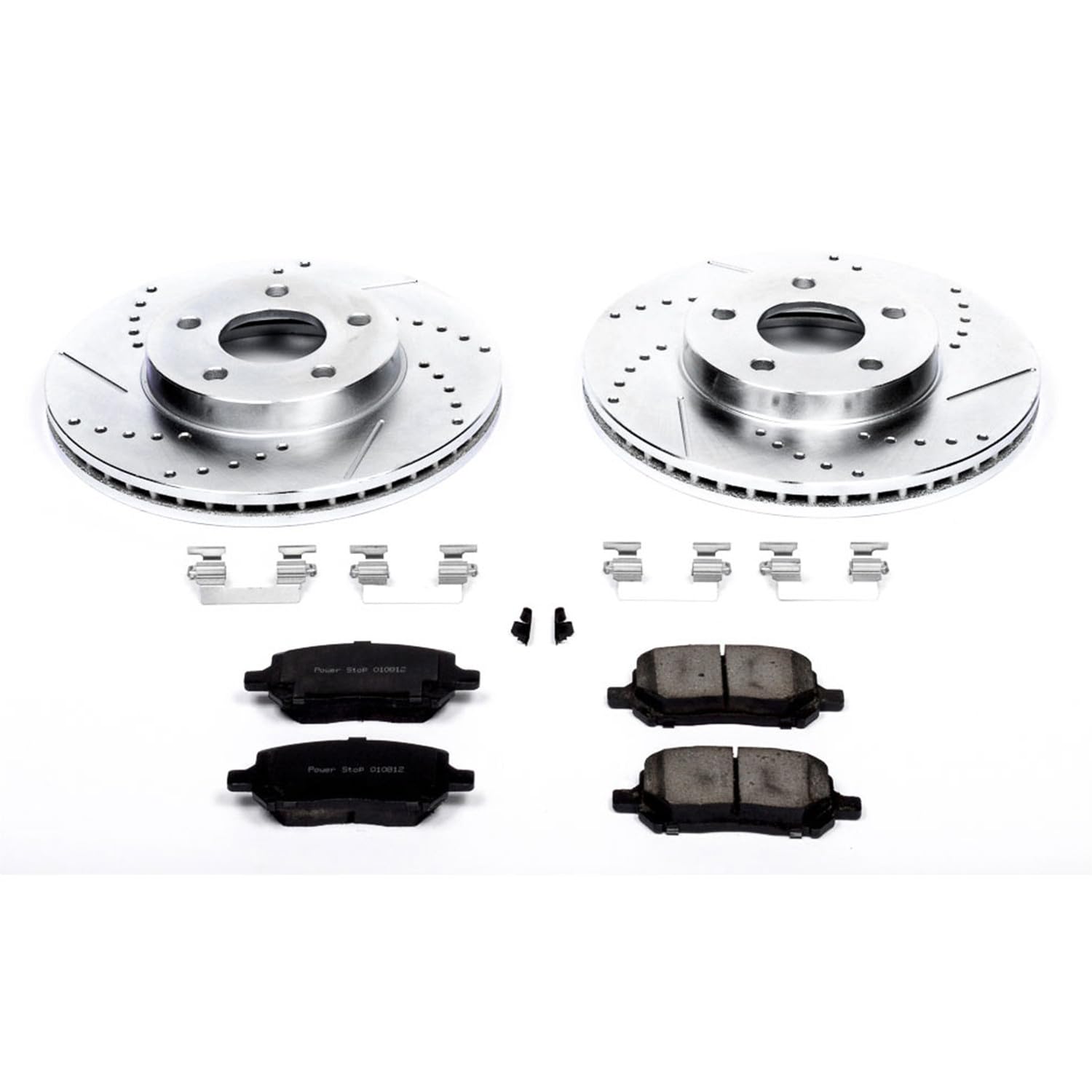 Power Stop K2983 Z23 Carbon Fiber Brake Pads with Drilled & Slotted Brake Rotors Kit For Chevrolet Cobalt 2007-2010, Pontiac G5 2007-2010 [Model Specific]