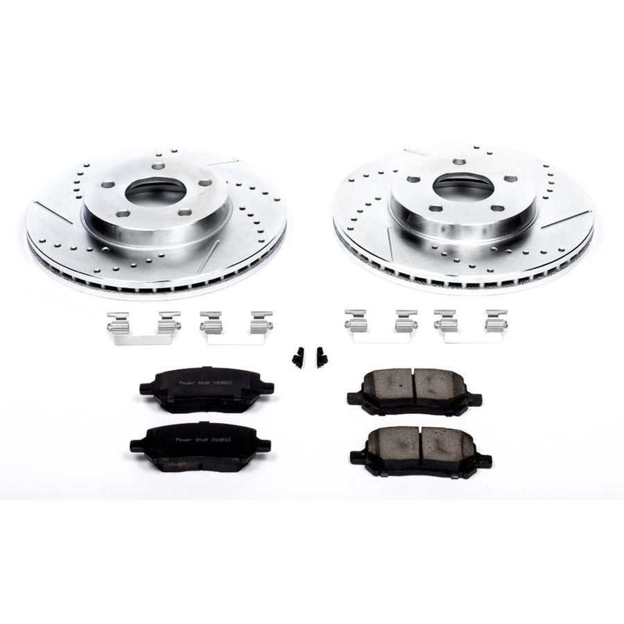 Power Stop K2983 Z23 Carbon Fiber Brake Pads with Drilled & Slotted Brake Rotors Kit For Chevrolet Cobalt 2007-2010, Pontiac G5 2007-2010 [Model Specific]