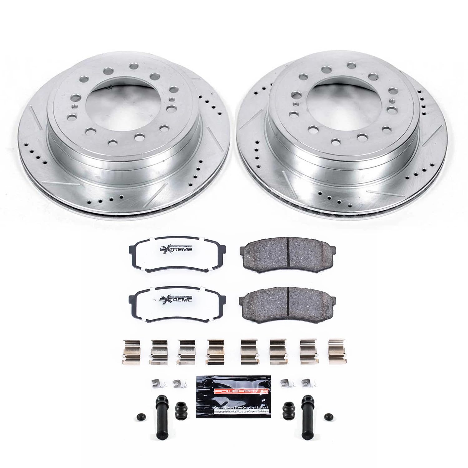 Power Stop Brake Kit For 2010-2013 Lexus GX460 Toyota 4Runner Fj Cruiser - Z36 Rear Truck & Tow, Carbon Fiber Ceramic Brake Pads and Drilled and Slotted Brake Rotors Replacement, K5875-36