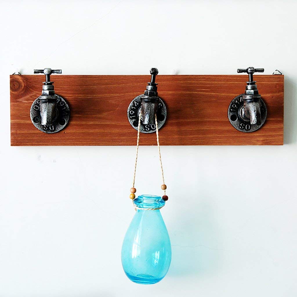 YIMJ Coat Hooks Hookahs Faucet Clothes Hooks Home Bar Wood Wall Storage Rack Retro 3 Coat Hooks Garment, Towels, Hat Hanger Rack Decorative Hooks, Red