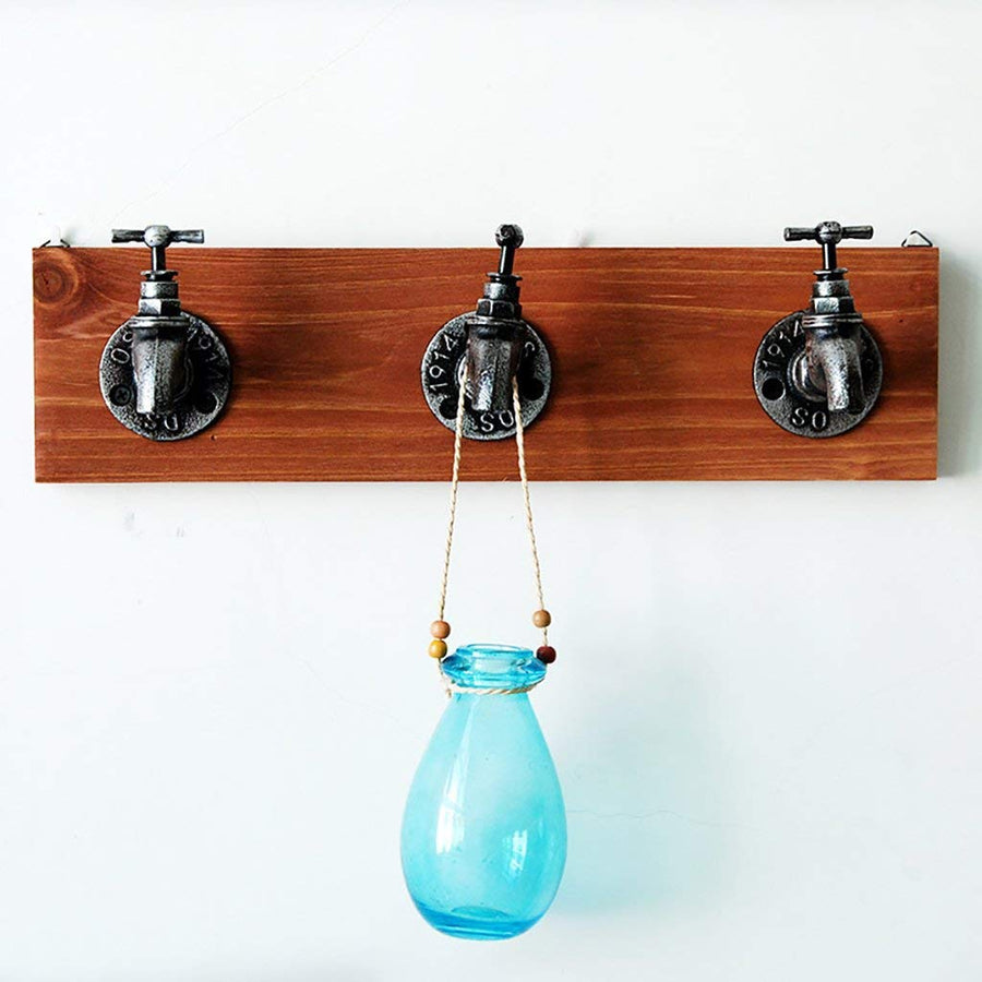 YIMJ Coat Hooks Hookahs Faucet Clothes Hooks Home Bar Wood Wall Storage Rack Retro 3 Coat Hooks Garment, Towels, Hat Hanger Rack Decorative Hooks, Red