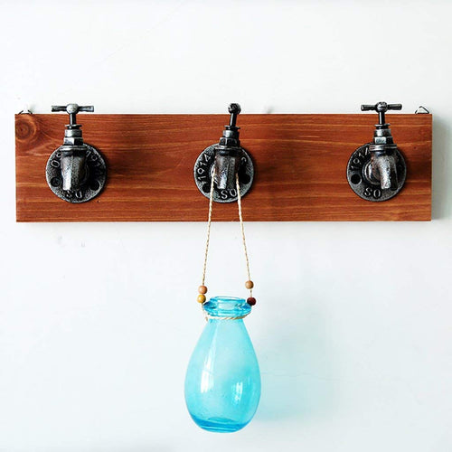 YIMJ Coat Hooks Hookahs Faucet Clothes Hooks Home Bar Wood Wall Storage Rack Retro 3 Coat Hooks Garment, Towels, Hat Hanger Rack Decorative Hooks, Red