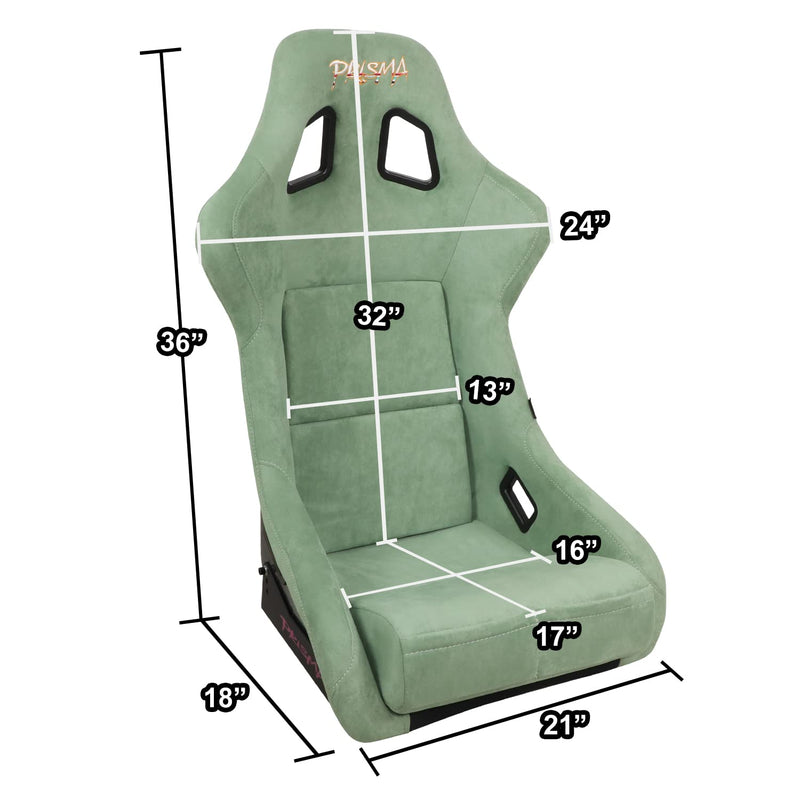 NRG Innovations Universal NRG-FRP-302OL-PRISMA Fixed Back Bucket Racing Seat for 5-Point Harnesses, Size L, Olive Alcantara Material, 24" W X 35" H X 18" D