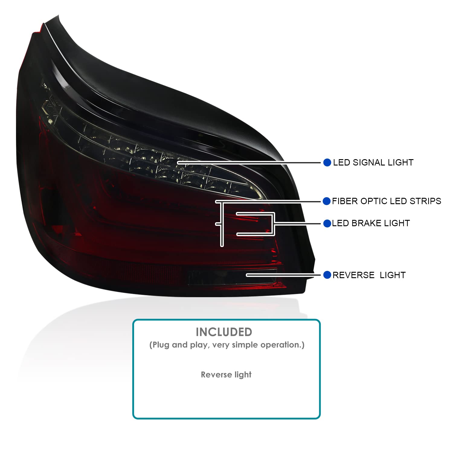 Spec-D Tuning LED Bar Tail Lights Red Smoke Lens Compatible with 2008-2010 BMW E60 5-Series 4 Door Left + Right Pair Assembly