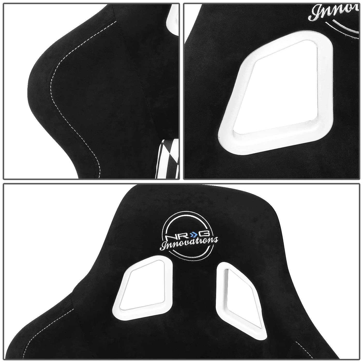 NRG Innovations Fixed Back NRG-FRP-302-YABA Bucket Racing Seat w/Side Mount Bracket Black/White YABA Design Fiber Glass