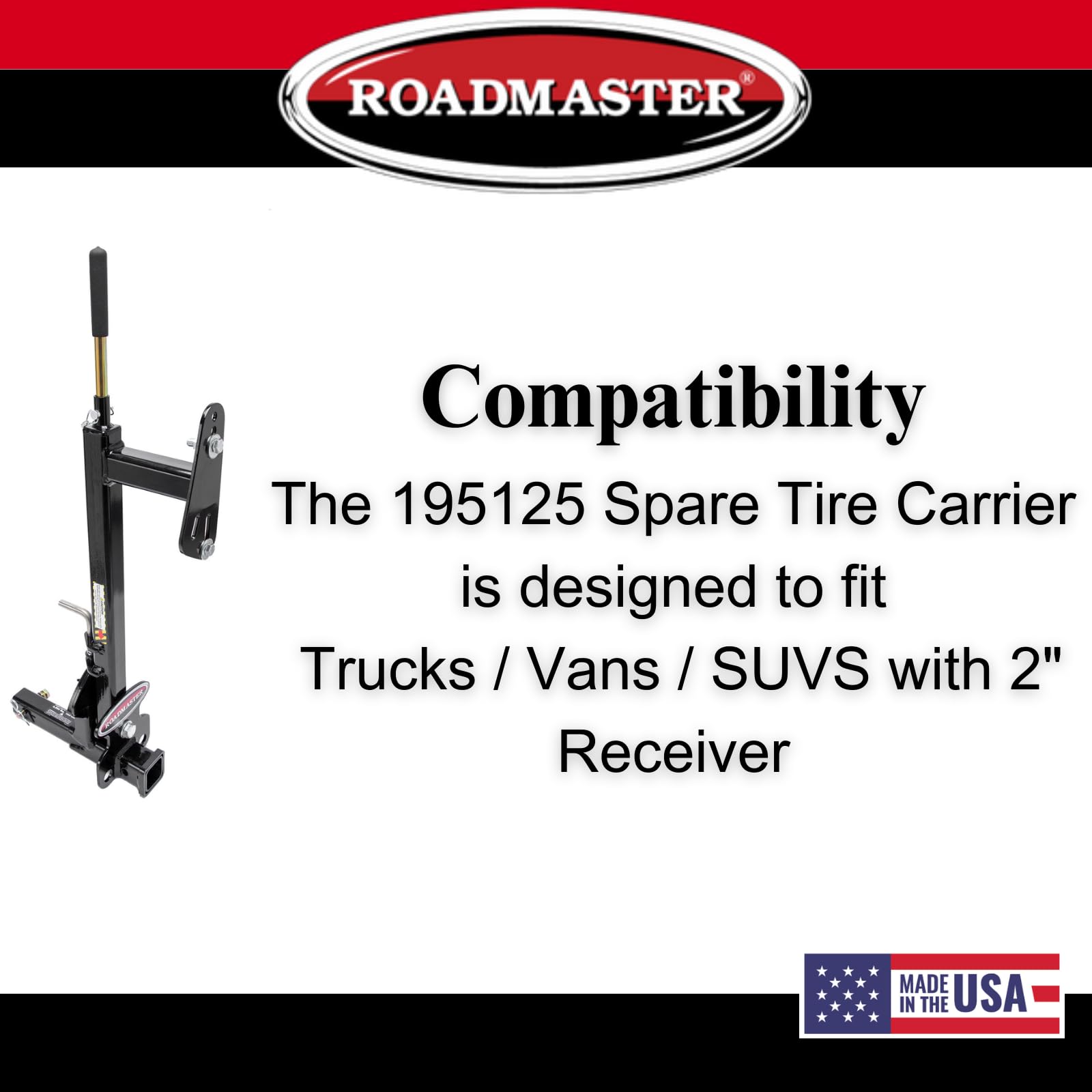 Roadmaster Spare Tire Carrier 195125 with 2" Drop fits Truck/Van/SUV 2" Receiver | Fits Wheels with a Lug Nut Bolt Circle Up to 8" | 6,000 lbs Maximum Capacity
