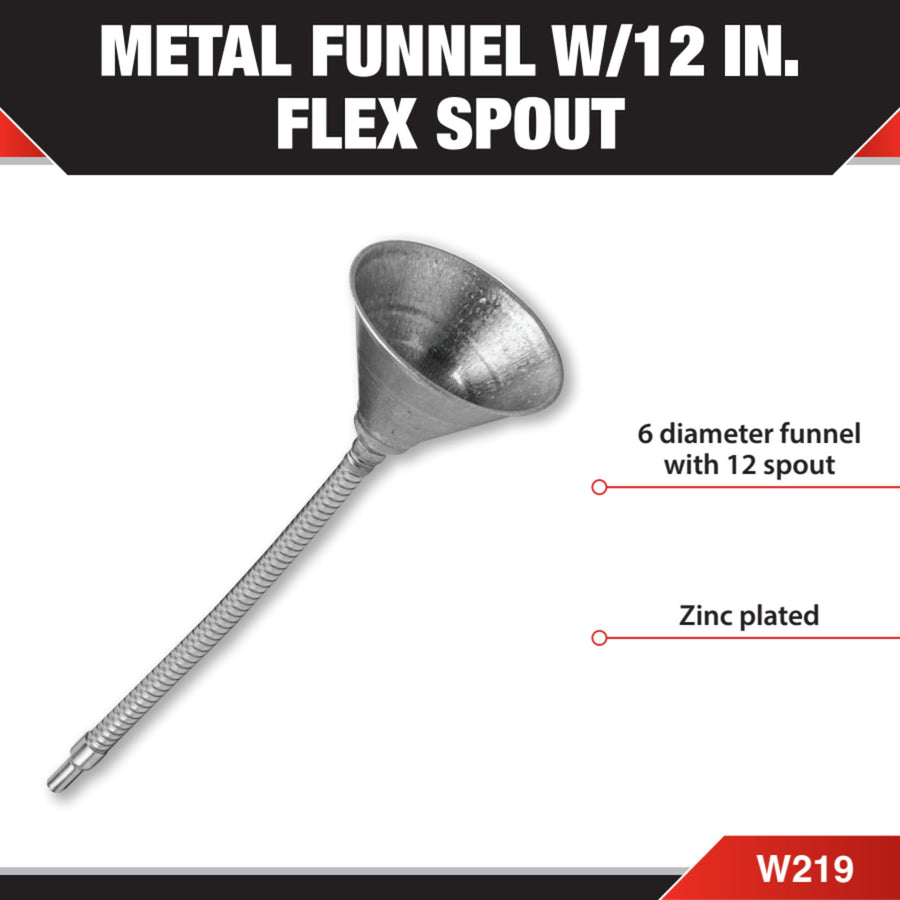W219 Performance Tool Zinc Plated Funnel with 12-Inch Flex Spout