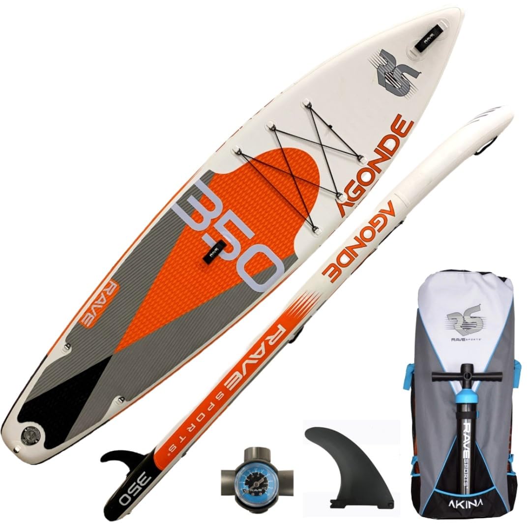 RAVE Sports Stand Up Inflatable Paddle Board, Agonde Mesabi Orange, 11'6" x 31" x 6", Durable Materials, Non-Slip Comfort Deck, Designed for Adults & Youth, Performance SUP, High Pressure Hand Pump