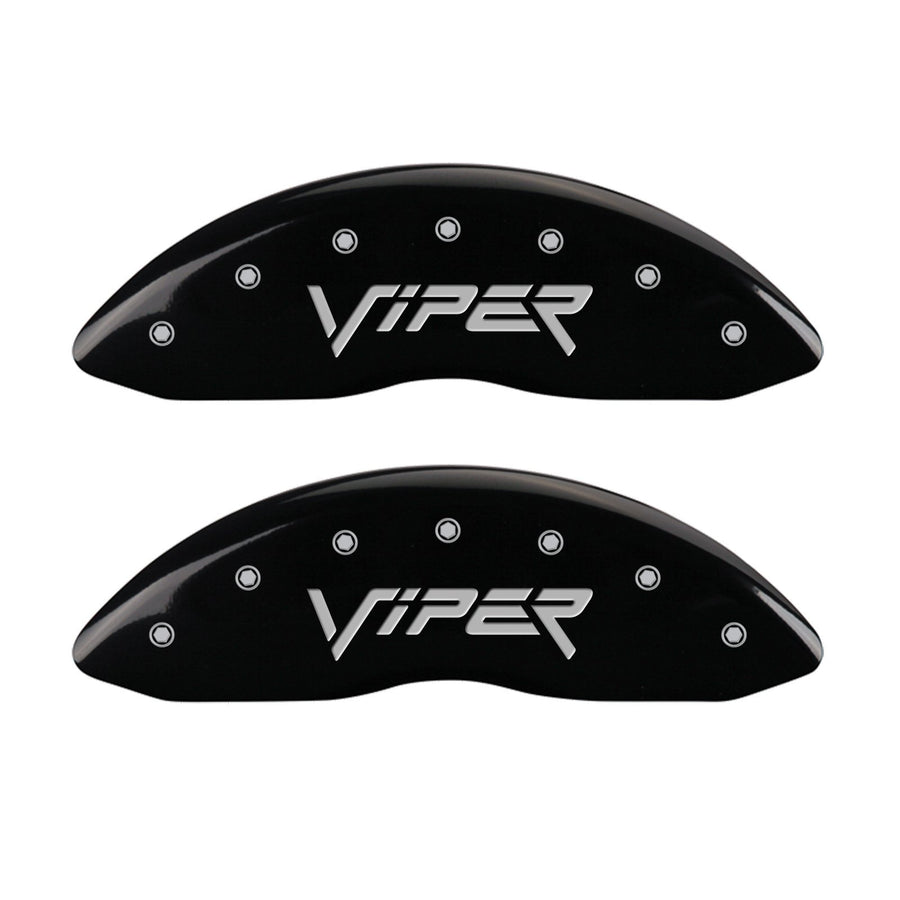 MGP Caliper Covers Black Powder Coat Finish 12203SSNPBK Front and Rear Caliper Cover, Set of 4 (Gen 2/Viper Gen 2/Snake Silver Characters, Engraved)