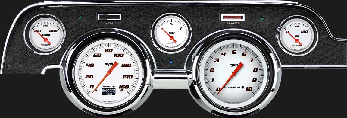 Velocity White Classic Instruments MU67DVSW 5 Gauge Package LED Odometer Black Bezel Fits 1967-1968 Mustang