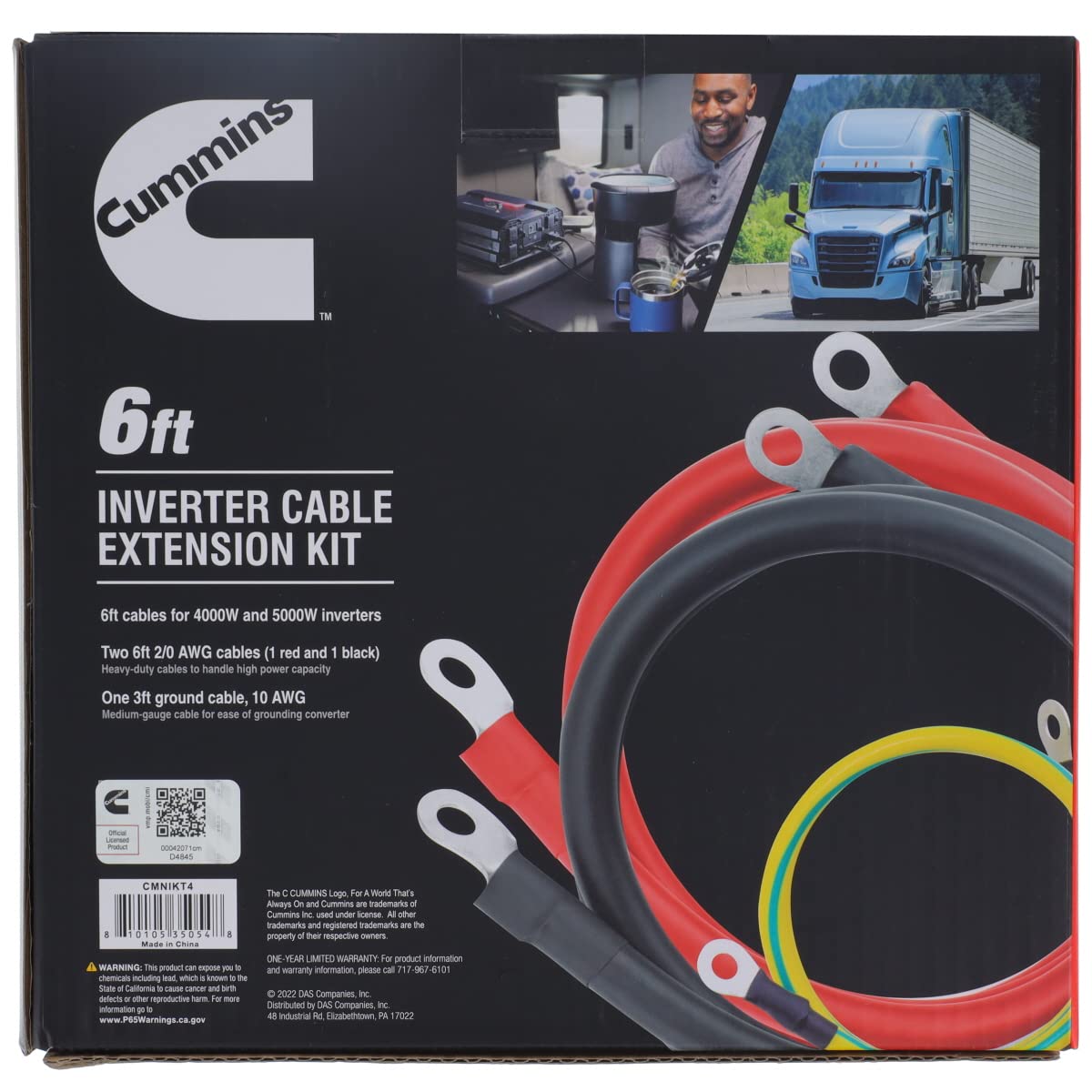 Cummins Installation Cable Kit for 4000 Watt and 5000 Watt CMNIKT4 Inverters 6ft Extension Cables with Ring Terminals